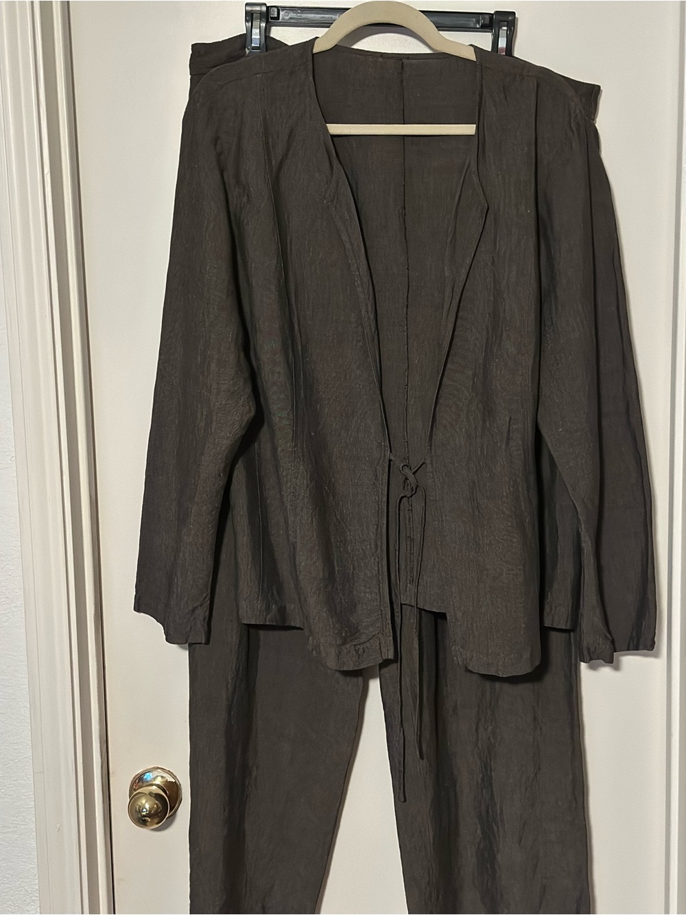 Eileen Fisher Two-Piece Organic Linen-Look Relaxed Jacket & Pants Set — Brown